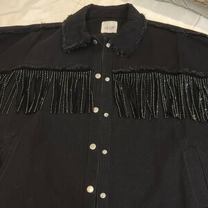 Le Lis Black Fringe Jean Jacket over sized-M